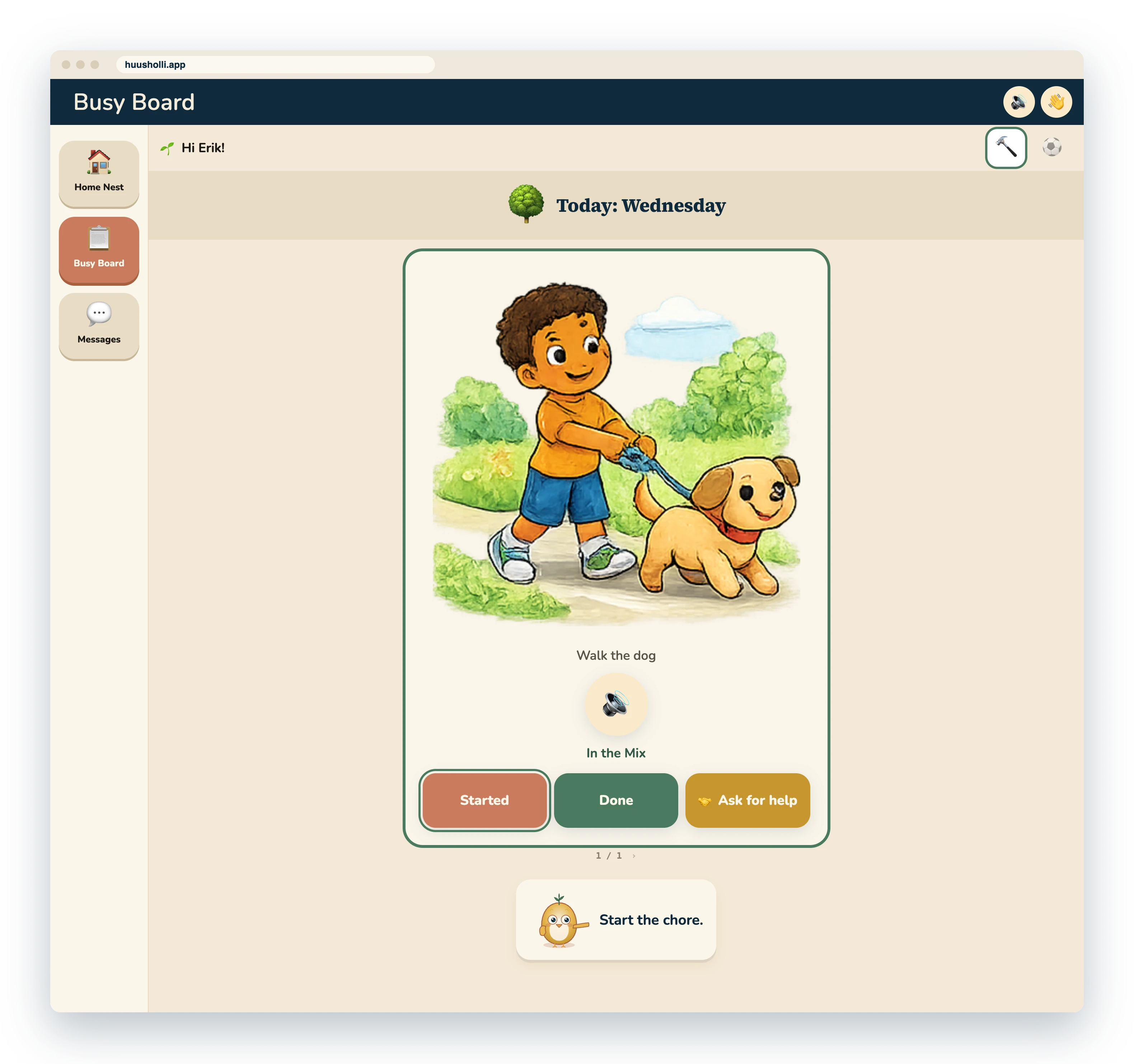 Tilu guiding on the child's Busy Board: then start the chore